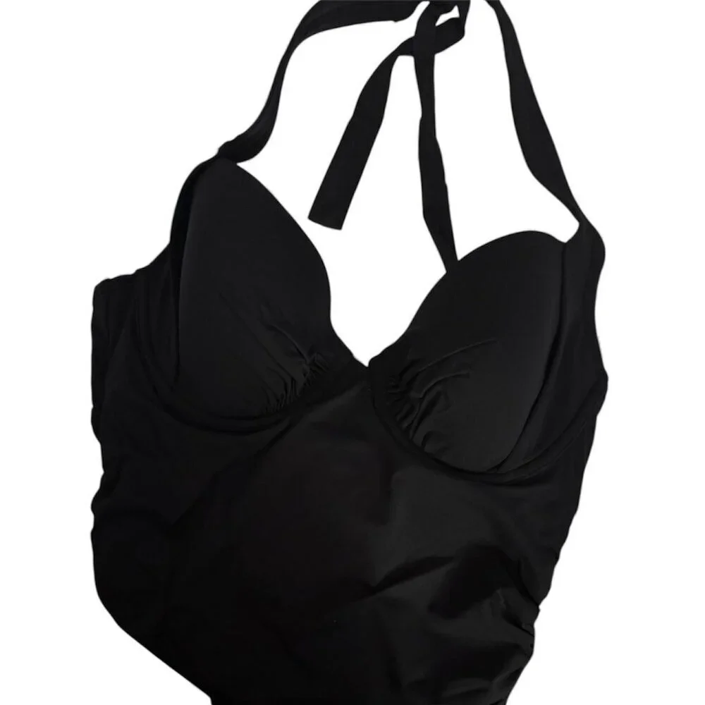 Tommy Bahama Womens Black Halter Pearl Underwired Tankini Swim Top Sz S New - Picture 5 of 12